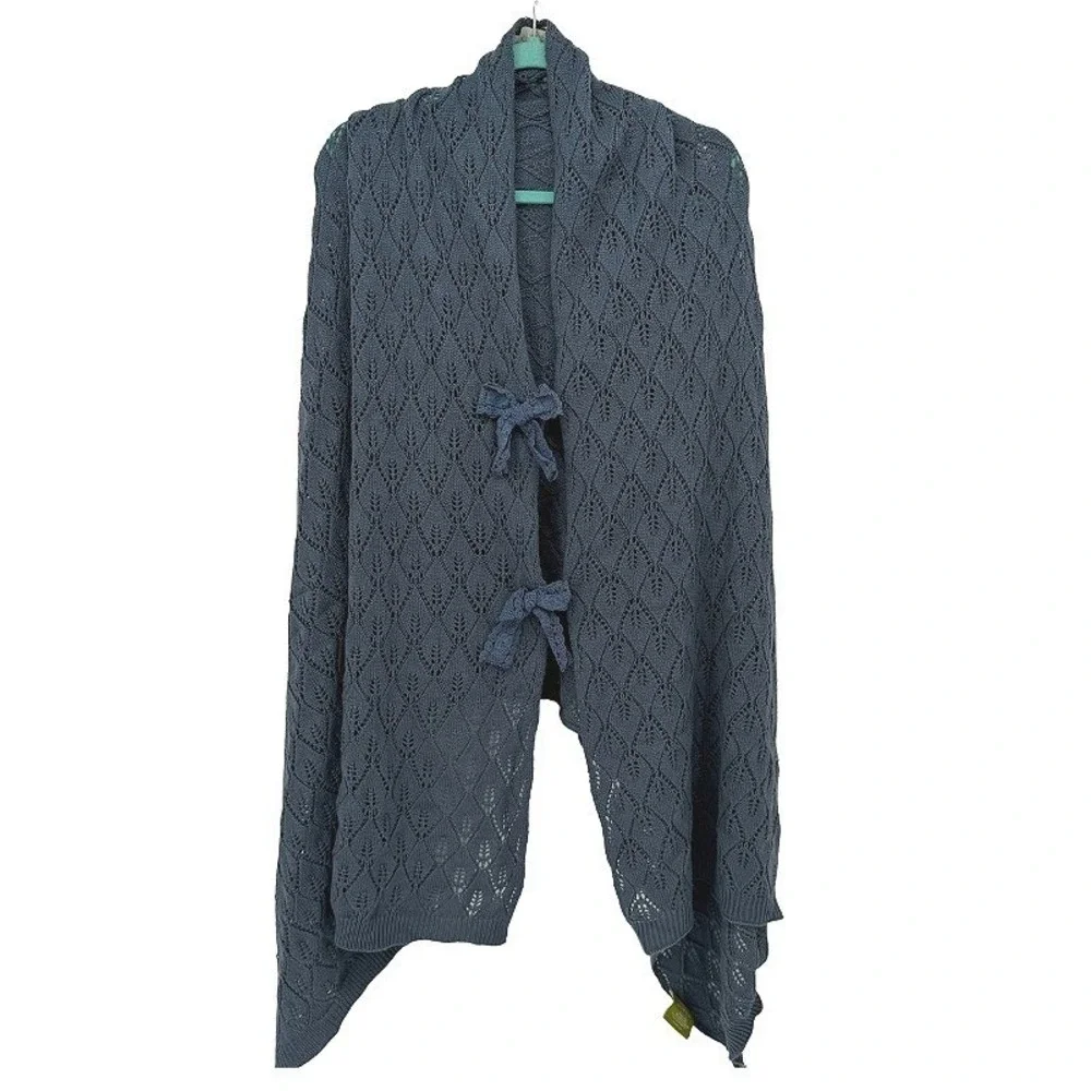 Cottage Collection Knit Shawl Wrap Pointelle Lace Bows Layering Fairy‎ Core OS